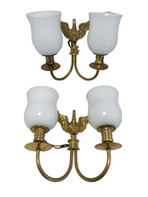 Load image into Gallery viewer, Vintage PAIR French Empire Wall Light Opaline RARE 2 Light Swan Bronze 1950
