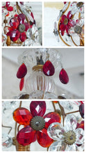 Load image into Gallery viewer, Gorgeous RARE PAIR Ceiling Cage Chandelier Red Prisms Flowers Murano 1930 Bagues
