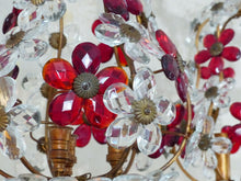 Load image into Gallery viewer, Gorgeous RARE PAIR Ceiling Cage Chandelier Red Prisms Flowers Murano 1930 Bagues
