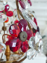 Load image into Gallery viewer, Gorgeous RARE PAIR Ceiling Cage Chandelier Red Prisms Flowers Murano 1930 Bagues
