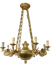 Load image into Gallery viewer, Gorgeous Vintage French 8 Arms Ormolu Bronze Brass Chandelier Ceiling Empire 60&#39;
