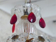 Load image into Gallery viewer, Gorgeous RARE PAIR Ceiling Cage Chandelier Red Prisms Flowers Murano 1930 Bagues
