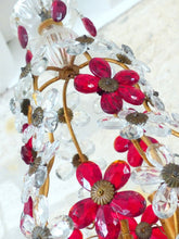 Load image into Gallery viewer, Gorgeous RARE PAIR Ceiling Cage Chandelier Red Prisms Flowers Murano 1930 Bagues
