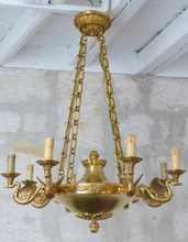 Load image into Gallery viewer, Gorgeous Vintage French 8 Arms Ormolu Bronze Brass Chandelier Ceiling Empire 60&#39;
