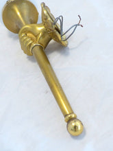 Load image into Gallery viewer, Vintage French Brass Bronze Hand Torch Wall Sconce Holding Glass Lamp Shade 60&#39;s
