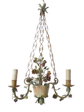 Load image into Gallery viewer, Gorgeous Italian Chandelier Wrought Iron Flowers Pot Foliage 1900 Suspension
