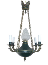 Load image into Gallery viewer, Antique French 4 Arms Ormolu Bronze Brass Tole Chandelier Ceiling Empire 19TH
