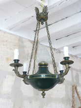 Load image into Gallery viewer, Antique French 4 Arms Ormolu Bronze Brass Tole Chandelier Ceiling Empire 19TH
