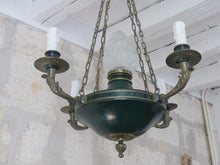 Load image into Gallery viewer, Antique French 4 Arms Ormolu Bronze Brass Tole Chandelier Ceiling Empire 19TH
