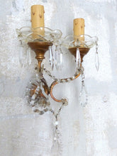 Load image into Gallery viewer, Gorgeous PAIR Vintage Wall Light Sconces glass Drops Gilded Metal Italy 1950&#39;s
