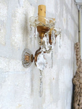 Load image into Gallery viewer, Gorgeous PAIR Vintage Wall Light Sconces glass Drops Gilded Metal Italy 1950&#39;s
