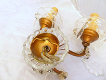 Load image into Gallery viewer, Gorgeous PAIR Vintage Wall Light Sconces glass Drops Gilded Metal Italy 1950&#39;s
