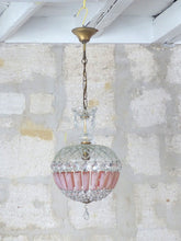 Load image into Gallery viewer, French Vintage Crystal Prisms Pink Plaques Drops Cage Chandelier Ball 1950
