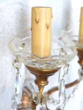 Load image into Gallery viewer, Gorgeous PAIR Vintage Wall Light Sconces glass Drops Gilded Metal Italy 1950&#39;s
