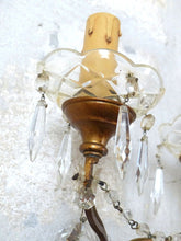 Load image into Gallery viewer, Gorgeous PAIR Vintage Wall Light Sconces glass Drops Gilded Metal Italy 1950&#39;s
