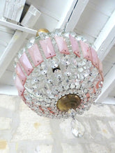 Load image into Gallery viewer, French Vintage Crystal Prisms Pink Plaques Drops Cage Chandelier Ball 1950
