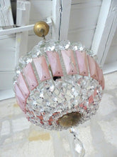 Load image into Gallery viewer, French Vintage Crystal Prisms Pink Plaques Drops Cage Chandelier Ball 1950
