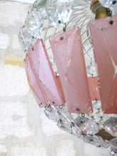 Load image into Gallery viewer, French Vintage Crystal Prisms Pink Plaques Drops Cage Chandelier Ball 1950
