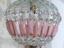 Load image into Gallery viewer, French Vintage Crystal Prisms Pink Plaques Drops Cage Chandelier Ball 1950
