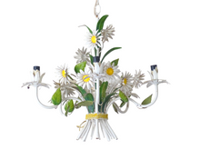 Load image into Gallery viewer, Charming Florentine Chandelier Painted Metal Tole Flowers 60&#39;s Italian Ceiling
