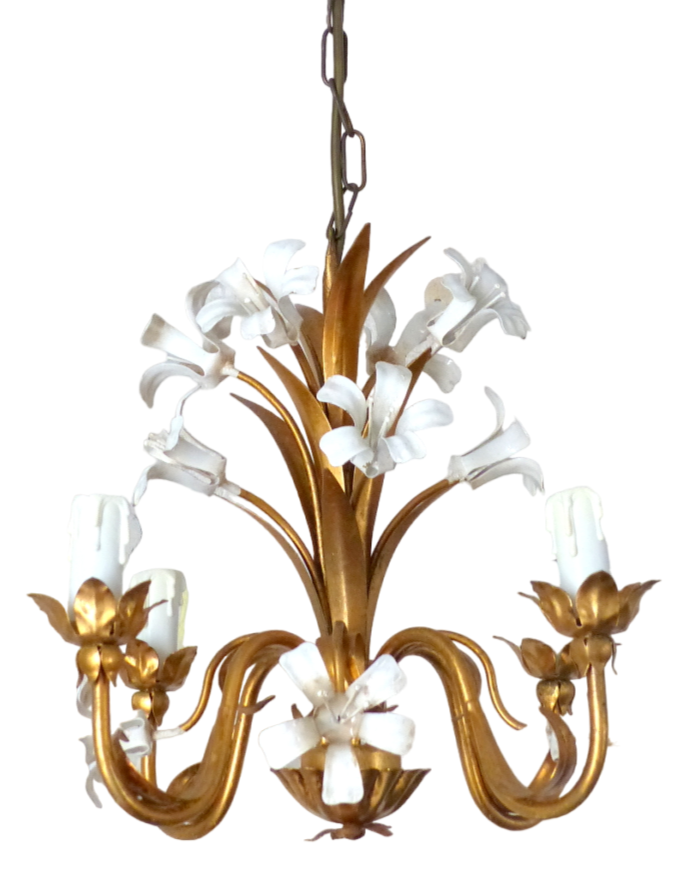 Gorgeous Gilded Enameled Chandelier Ceiling 70's Regency Mid Century HANS KOGL