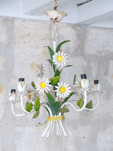 Load image into Gallery viewer, Charming Florentine Chandelier Painted Metal Tole Flowers 60&#39;s Italian Ceiling
