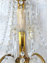 Load image into Gallery viewer, Vintage Large XL PAIR Wall Light Clear Crystal Drop Cup Beads 1960 RARE Sconce
