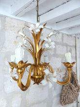 Load image into Gallery viewer, Gorgeous Gilded Enameled Chandelier Ceiling 70&#39;s Regency Mid Century HANS KOGL
