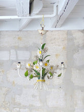 Load image into Gallery viewer, Charming Florentine Chandelier Painted Metal Tole Flowers 60&#39;s Italian Ceiling
