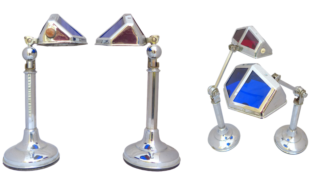 OMG Rare Pair Desk Lamp PIROUETT Art Deco Bauhaus 1930 - Red & Blue Light