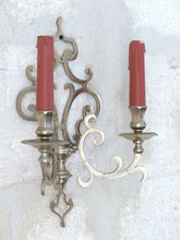 Load image into Gallery viewer, RARE Antique PAIR French Louis XIII Wall Light Sconce 2 Light Tinned Bronze 1920
