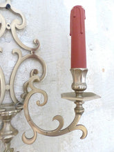 Load image into Gallery viewer, RARE Antique PAIR French Louis XIII Wall Light Sconce 2 Light Tinned Bronze 1920
