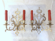 Load image into Gallery viewer, RARE Antique PAIR French Louis XIII Wall Light Sconce 2 Light Tinned Bronze 1920
