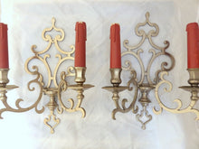 Load image into Gallery viewer, RARE Antique PAIR French Louis XIII Wall Light Sconce 2 Light Tinned Bronze 1920
