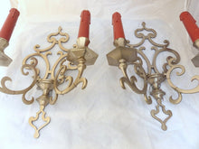 Load image into Gallery viewer, RARE Antique PAIR French Louis XIII Wall Light Sconce 2 Light Tinned Bronze 1920
