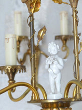 Load image into Gallery viewer, OMG Set French Antique Bronze  Chandelier Pair Sconces Porcelain Cherub Foliage
