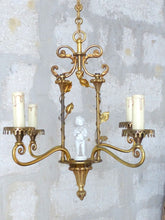 Load image into Gallery viewer, OMG Set French Antique Bronze  Chandelier Pair Sconces Porcelain Cherub Foliage
