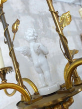 Load image into Gallery viewer, OMG Set French Antique Bronze  Chandelier Pair Sconces Porcelain Cherub Foliage
