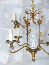 Load image into Gallery viewer, OMG Set French Antique Bronze  Chandelier Pair Sconces Porcelain Cherub Foliage
