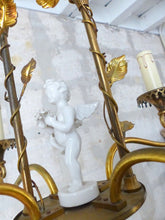 Load image into Gallery viewer, OMG Set French Antique Bronze  Chandelier Pair Sconces Porcelain Cherub Foliage
