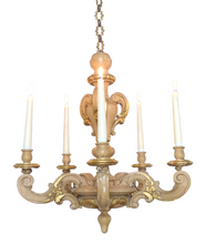 Load image into Gallery viewer, Gorgeous Vintage Italian 5 Arms Gilded Carved Wood Chandelier Candlestick 1950
