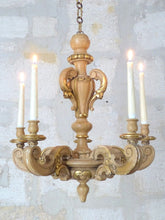 Load image into Gallery viewer, Gorgeous Vintage Italian 5 Arms Gilded Carved Wood Chandelier Candlestick 1950
