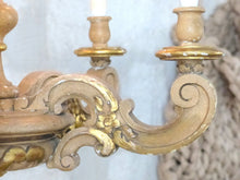 Load image into Gallery viewer, Gorgeous Vintage Italian 5 Arms Gilded Carved Wood Chandelier Candlestick 1950
