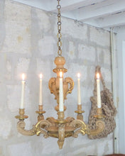 Load image into Gallery viewer, Gorgeous Vintage Italian 5 Arms Gilded Carved Wood Chandelier Candlestick 1950
