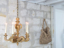 Load image into Gallery viewer, Gorgeous Vintage Italian 5 Arms Gilded Carved Wood Chandelier Candlestick 1950
