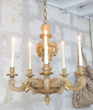 Load image into Gallery viewer, Gorgeous Vintage Italian 5 Arms Gilded Carved Wood Chandelier Candlestick 1950
