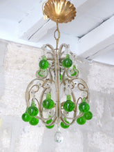 Load image into Gallery viewer, Vintage Chandelier Green Glass Drops Prisms Beads 1930 Italian Ceiling 1 Light
