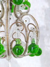 Load image into Gallery viewer, Vintage Chandelier Green Glass Drops Prisms Beads 1930 Italian Ceiling 1 Light
