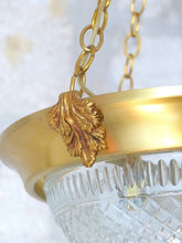 Load image into Gallery viewer, Vintage French 3 Light Gilt Brass Bronze Chandelier Ceiling Diamond Tip Crystal
