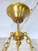 Load image into Gallery viewer, Vintage French 3 Light Gilt Brass Bronze Chandelier Ceiling Diamond Tip Crystal
